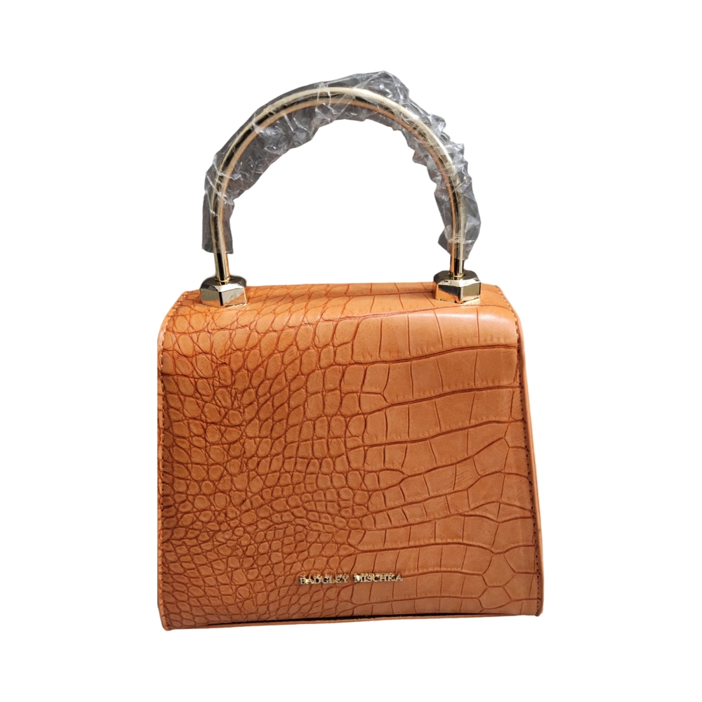 New Badgley Mischka Croco flap over crossbody bag in Orange - Picture 2 of 15